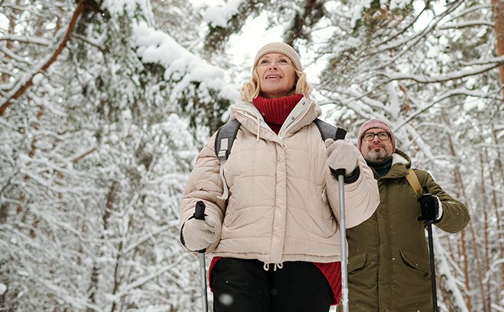 Couple cross county skiing